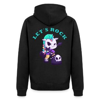 Let´s Rock Einhorn Metal Musik Unicorn - Unisex Premium Bio Zip Hoodie - Schwarz - Hinten - Nico (187cm)