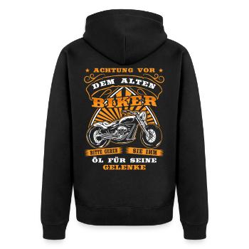 Lustig Motorrad Bike Opa Rente Geschenk Spruch - Unisex Premium Bio Zip Hoodie - Schwarz - Hinten - Nico (187cm)