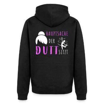 RSG Rhythmische Sportgymnastik Spruch Dutt - Unisex Premium Bio Zip Hoodie - Schwarz - Hinten - Nico (187cm)