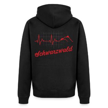 Bayern Wandern Schwarzwald Berge Herzschlag - Unisex Premium Bio Zip Hoodie - Schwarz - Hinten - Nico (187cm)