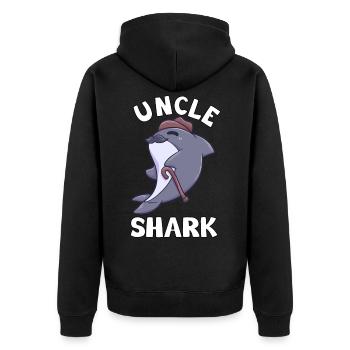 Uncle Shark uncle man brother shark - Unisex Premium Organic Zip Hoodie - black - Back - Nico (187cm)