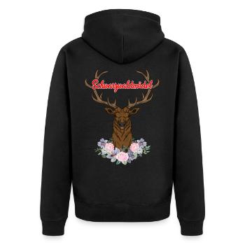 Schwarzwaldmädel Hirsch Geweih - Unisex Premium Bio Zip Hoodie - Schwarz - Hinten - Nico (187cm)