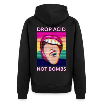Trippy Pschedlelic LSD Trip Drop Acid Not Bombs - Unisex Premium Organic Zip Hoodie - black - Back - Nico (187cm)