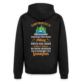 Lustig Wohnwagen Camper Regeln Spruch Geschenk - Unisex Premium Bio Zip Hoodie - Schwarz - Hinten - Nico (187cm)