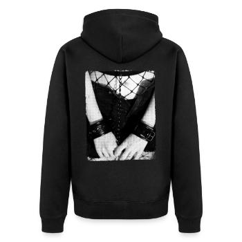 Bondage BDSM für Kinky Sub und Dom - Unisex Premium Bio Zip Hoodie - Schwarz - Hinten - Nico (187cm)