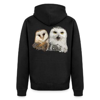Schneeeule und Schleiereule - Unisex Premium Bio Zip Hoodie - Schwarz - Hinten - Nico (187cm)