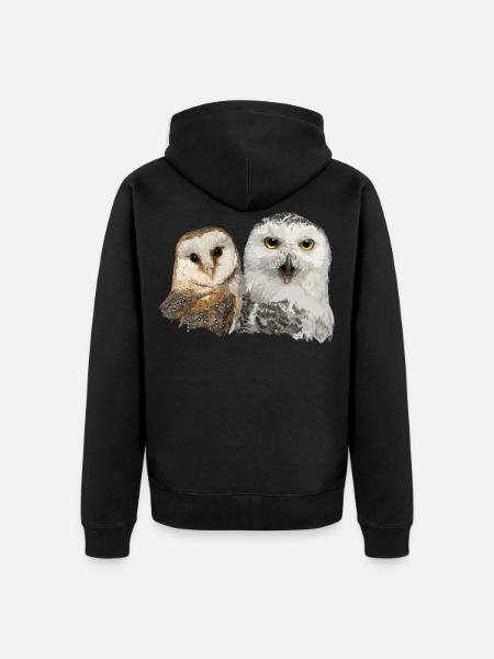 Snowy Owl and Barn Owl - Unisex Premium Organic Zip Hoodie - black