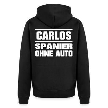 Carlos Spanier ohne Auto - Unisex Premium Bio Zip Hoodie - Schwarz - Hinten - Nico (187cm)
