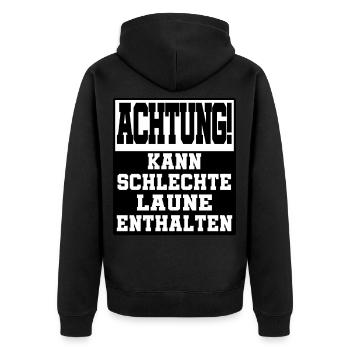 achtung kann schlechte laune enthalten - Unisex Premium Bio Zip Hoodie - Schwarz - Hinten - Nico (187cm)
