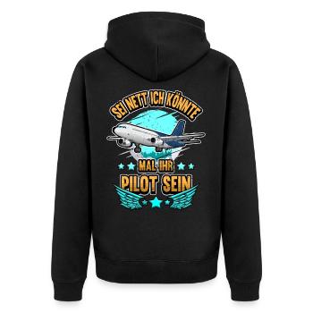 Lustig Flugzeug Pilot Fliegen Spruch Geschenk - Unisex Premium Bio Zip Hoodie - Schwarz - Hinten - Nico (187cm)