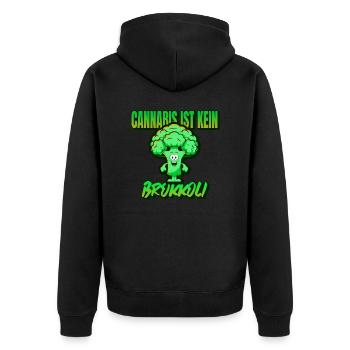Cannabis ist Kein Brokkoli Fail Spruch Geschenk - Unisex Premium Bio Zip Hoodie - Schwarz - Hinten - Nico (187cm)