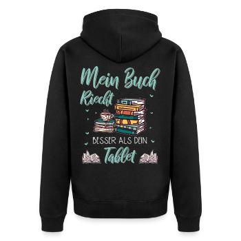 Lesen Buch Bücher Lustig Tablet Spruch Geschenk - Unisex Premium Bio Zip Hoodie - Schwarz - Hinten - Nico (187cm)