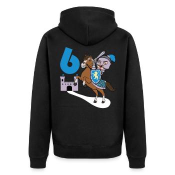 6. Geburtstag Große Geschenkidee für jeden Ritter - Unisex Premium Bio Zip Hoodie - Schwarz - Hinten - Nico (187cm)