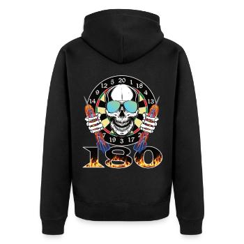 Dart 180 brennende Pfeile - Unisex Premium Bio Zip Hoodie - Schwarz - Hinten - Nico (187cm)