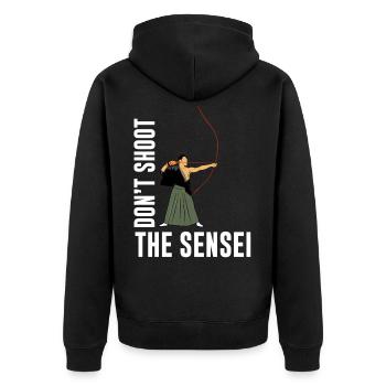 Schieß nicht auf den Sensei - Lustige Japan-Bogens - Unisex Premium Bio Zip Hoodie - Schwarz - Hinten - Nico (187cm)