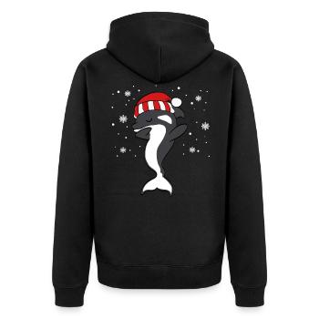 "Santa Dolphin" Christmas Design For December - Unisex Premium Organic Zip Hoodie - black - Back - Nico (187cm)