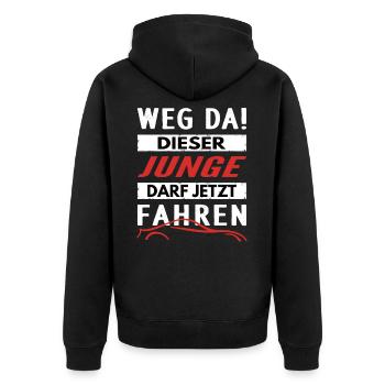 Führerschein Fahrprüfung bestanden Fahranfänger - Unisex Premium Bio Zip Hoodie - Schwarz - Hinten - Nico (187cm)