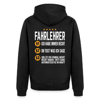 lustige Fahrlehrer Regeln Führerschein Fahrschule - Unisex Premium Bio Zip Hoodie - Schwarz - Hinten - Nico (187cm)