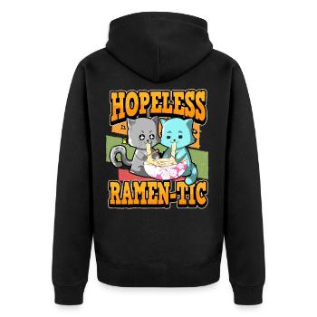 Lustig Anime Ramen Romantik Otaku Spruch Geschenk - Unisex Premium Bio Zip Hoodie - Schwarz - Hinten - Nico (187cm)