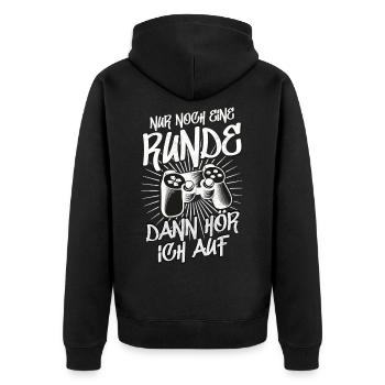 Nur noch eine Runde dann hör ich auf Gamer - Unisex Premium Bio Zip Hoodie - Schwarz - Hinten - Nico (187cm)