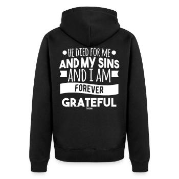 catholic saying jesus christ - Unisex Premium Organic Zip Hoodie - black - Back - Nico (187cm)