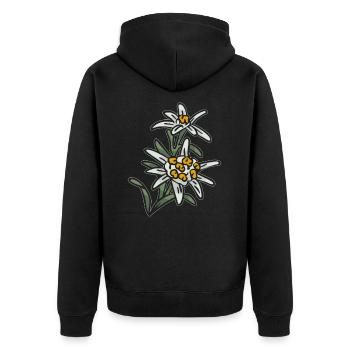 Edelweiss Blume Alpen Berge - Unisex Premium Bio Zip Hoodie - Schwarz - Hinten - Nico (187cm)