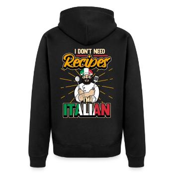 Lustig Italiener Koch Küchenchef Spruch Geschenk - Unisex Premium Bio Zip Hoodie - Schwarz - Hinten - Nico (187cm)