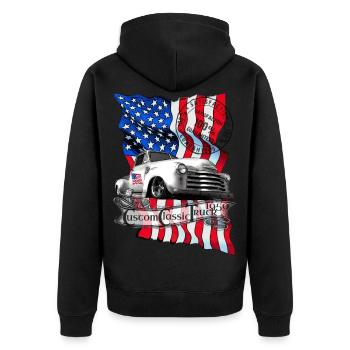 Drapeau USA 1950 camion classique vintage personnalisé - Veste à capuche bio Premium Unisexe - noir - Dos - Nico (187cm)
