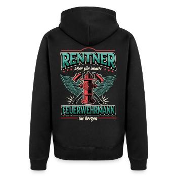 Lustig Feuerwehr Feuerwehrmann Spruch Geschenk - Unisex Premium Bio Zip Hoodie - Schwarz - Hinten - Nico (187cm)
