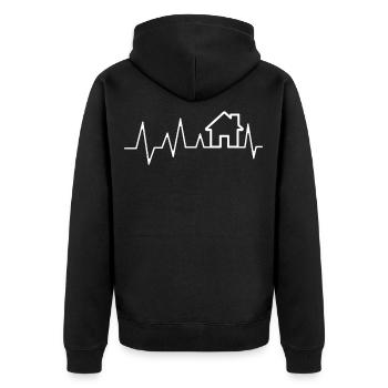 Bauherr Bauherrin 2021 2020 Herzschlag EKG Haus - Unisex Premium Bio Zip Hoodie - Schwarz - Hinten - Nico (187cm)