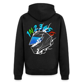 Motorrad Fahrer Helm 1N23456 - Unisex Premium Bio Zip Hoodie - Schwarz - Hinten - Nico (187cm)