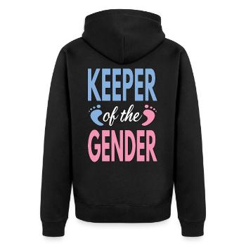 Gender Reveal Keeper of the Gender Schwangerschaft - Unisex Premium Bio Zip Hoodie - Schwarz - Hinten - Nico (187cm)