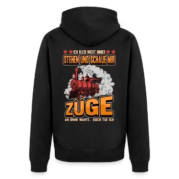 Lustig Zug Züge Bahn Lok Spruch Dampflok Geschenk - Unisex Premium Bio Zip Hoodie - Schwarz - Hinten - Nico (187cm)