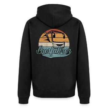 Busfahrer Retro Bus Fahren Geschenk Lustiger - Unisex Premium Bio Zip Hoodie - Schwarz - Hinten - Nico (187cm)
