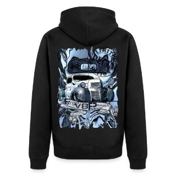 V8 Fargo Truck Bleu Spécial Edition Limitée - Veste à capuche bio Premium Unisexe - noir - Dos - Nico (187cm)