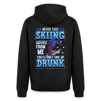 Funny ski skier mountains skiing saying gift - Unisex Premium Organic Zip Hoodie - black - Back - Nico (187cm)