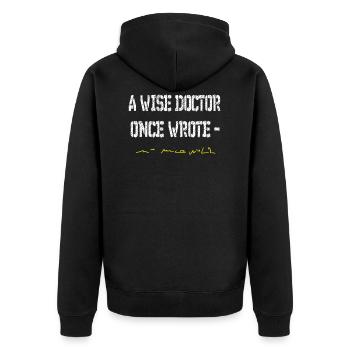 Arzt, Ärztin Humor Doktor ,wice doctor Schrift FUN - Unisex Premium Bio Zip Hoodie - Schwarz - Hinten - Nico (187cm)
