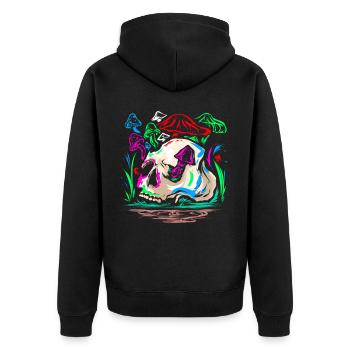 Magic Mushroom Shirt Magic Mushroom Shirt - Unisex Premium Bio Zip Hoodie - Schwarz - Hinten - Nico (187cm)