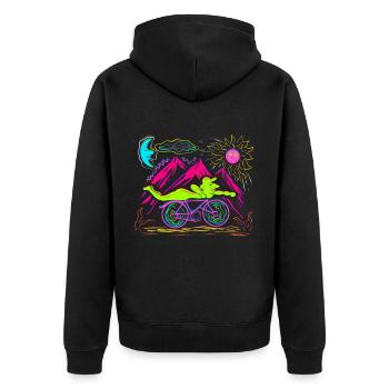 LSD albert hofmann bicycle day Shirt Trippy Tshirt - Unisex Premium Bio Zip Hoodie - Schwarz - Hinten - Nico (187cm)