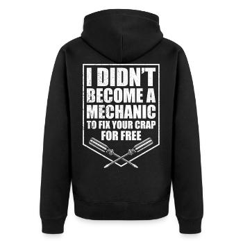 Funny mechanic mechatronic gift workshop - Unisex Premium Organic Zip Hoodie - black - Back - Nico (187cm)