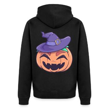 Kürbis Hexe Halloween Monster - Unisex Premium Bio Zip Hoodie - Schwarz - Hinten - Nico (187cm)