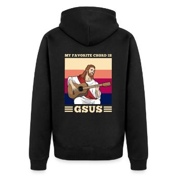 My favorite Chord is Gsus Jesus Gitarre Geschenk - Unisex Premium Bio Zip Hoodie - Schwarz - Hinten - Nico (187cm)