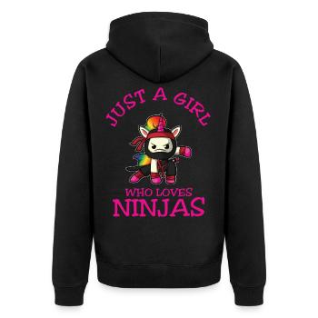Just A Girl Who Loves Ninjas Einhorn - Unisex Premium Bio Zip Hoodie - Schwarz - Hinten - Nico (187cm)