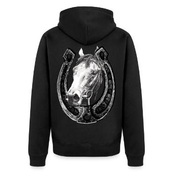 Cheval regarde à travers un fer à cheval - Veste à capuche bio Premium Unisexe - noir - Dos - Nico (187cm)