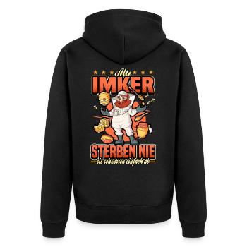 Imker Imkerei Bienen Honig Wabe Spruch Geschenk - Unisex Premium Bio Zip Hoodie - Schwarz - Hinten - Nico (187cm)