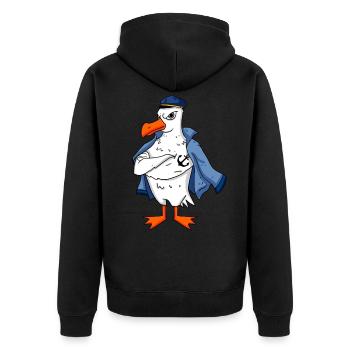 Muskelöse Seemöwe mit Anker Tattoo Möwe Geschenk - Unisex Premium Bio Zip Hoodie - Schwarz - Hinten - Nico (187cm)