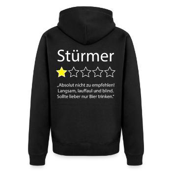Fußball Fußballer Stürmer Sturm 1 Stern Bewertung - Unisex Premium Bio Zip Hoodie - Schwarz - Hinten - Nico (187cm)