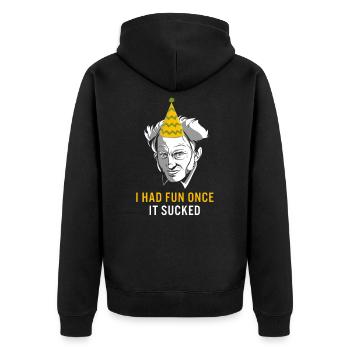 Schopenhauer Philosophie Pessimist Had Fun Once - Unisex Premium Bio Zip Hoodie - Schwarz - Hinten - Nico (187cm)