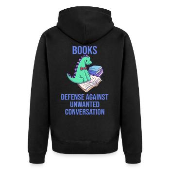 Bücher lesen Buch Dino lustiger Spruch - Unisex Premium Bio Zip Hoodie - Schwarz - Hinten - Nico (187cm)