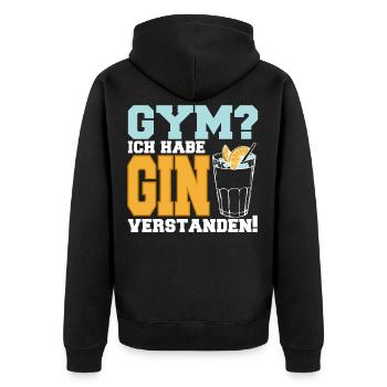 Gin Alkohol Lustiger Gin Liebhaber Spruch Saufen - Unisex Premium Bio Zip Hoodie - Schwarz - Hinten - Nico (187cm)